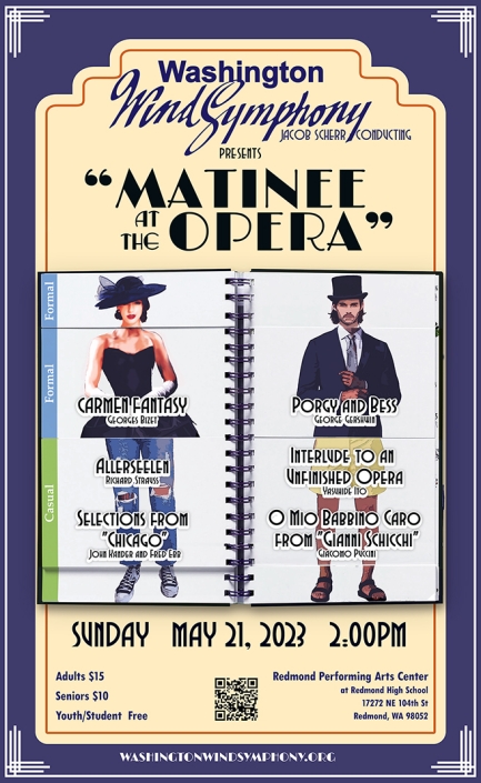 The official poster for "the Washington Wind Symphony presents: Matinee at the Opera"